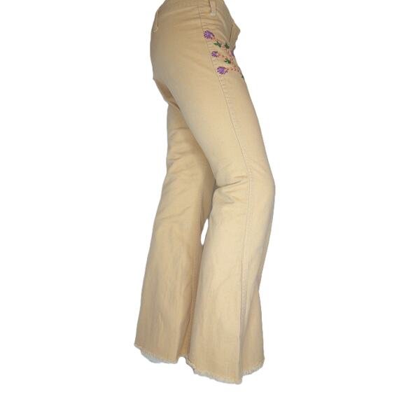 Vintage Love N Stuff Embroidered Low Rise Bell Bottom Jeans Mushrooms Read - Picture 3 of 13